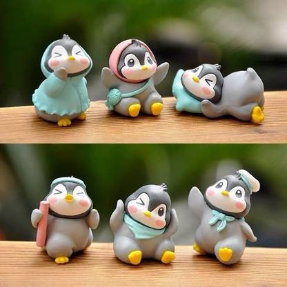Satyam Kraft 1 Set Cute Penguin Miniature Toy Figurine Multiuse(6 pieces) Decorative Showpiece  -  3.5 cm