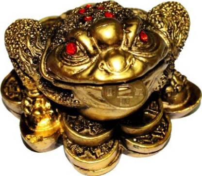 Gracias Feng shui frog with coin money frog Decorative Showpiece - 10 cm  (Plastic, Gold) Decorative Showpiece  -  6 cm