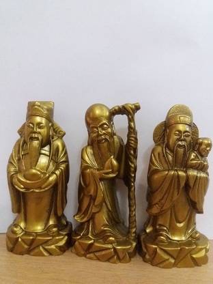 Pure Life FENG SHUI VASTU CHINESE GOD FUK LUK SAU FOR FAMILY PROTECTION HEALTH WEALTH AND GOOD LUCK SHOWPIECE IDOL Decorative Showpiece  -  10 cm