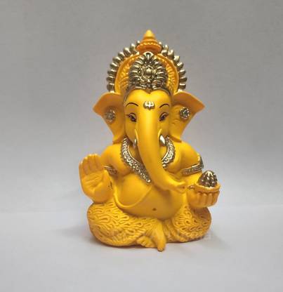 Gold Art India Mango Terracotta ganesha for Car dashboard & Home decor Decorative Showpiece  -  9 cm