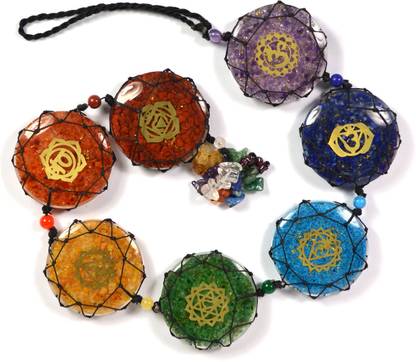 REIKI CRYSTAL PRODUCTS 7 Chakra Orgone Hanging Round shape With 7 Chakra chip Decorative Showpiece  -  50 cm