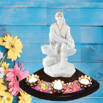 NOKTUS Shirdi Sai Baba/Sai Baba Statue White Idol Size : (H X W X D : 19 X 8 X 8 CM) Decorative Showpiece  -  19 cm