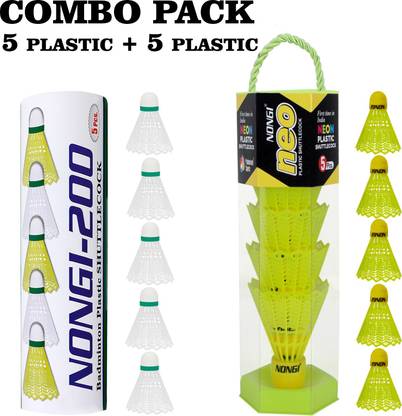 Vicky sports Badminton Shuttle (NEO & 200 ) Combo Pack Of 10 Shuttle For Indoor Outdoor Sport Plastic Shuttle  - Yellow, White
