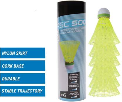 dynamics Decathlon, Nylon Shuttlecock, PSC 500x6, Yellow, Slow, (Set Of 6) Nylon Shuttle  - Multicolor