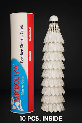 NIMBOLIYA Master Gold Feather Shuttlecock - Pack of 10 | Beginners & Casual Play Feather Shuttle  - White