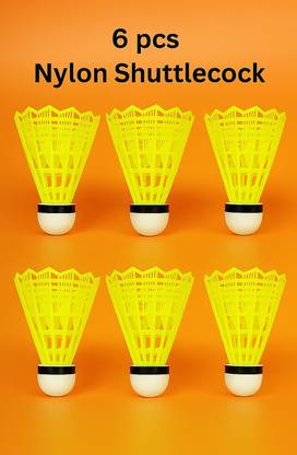 Vortex Durable Nylon Shuttlecock , Speed - 76 , Pack of 6 pcs Nylon Shuttle  - Yellow