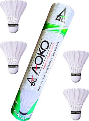 AOKO Super Feather Shuttlecocks for Badminton, Pack of 10 Feather Shuttle  - White