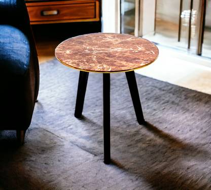 Hennings Epoxy Resin Faux Red Marble Solid Wood Side Table