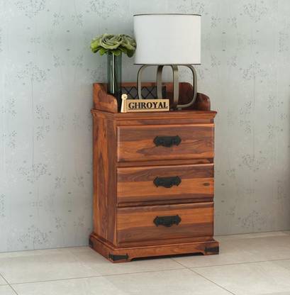 SAVITRIDECOR Solid Sheesham Wood Bedside Table with 3 Drawers | End table Wooden Solid Wood Side Table