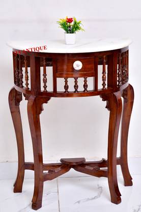 QA Antique Handicraft QA Antique Look Solid Teak Wood With Marble Top Console Table 30X23X12" Inch Solid Wood Console Table
