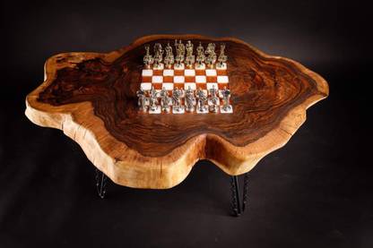 Woodcutter India Wooden Side Table/Minimalist Wooden Accent Table with Natural (chess design) Solid Wood Corner Table