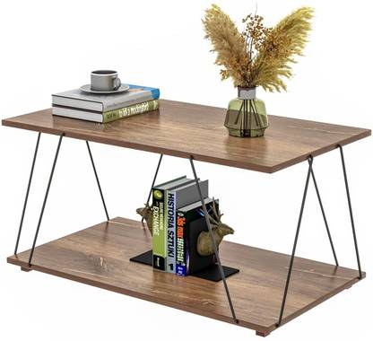 STARWORK Metal Wire End Table, Space-Saving for Living Room Solid Wood Coffee Table