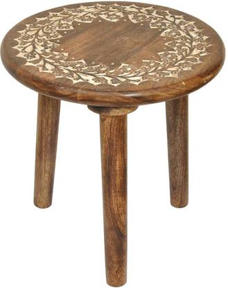 Estival craft 3 Legs Round Small Wooden Serving Table for Living Room |Designed | 30*30 CM Engineered Wood Side Table