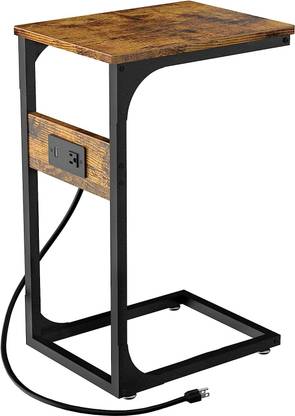 AMORINI C Shaped End Table with Charging Station, Bed Side Table with USB Port Metal Side Table