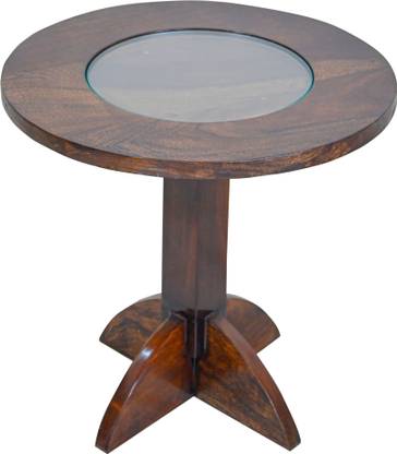 Budhakish Furniture Wooden Round Shape End Table with Glass Top| Bed Side Table |Sofa End Table Solid Wood End Table