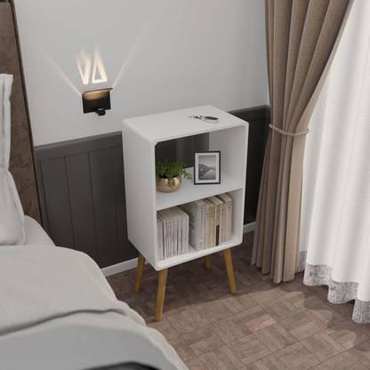 etiquette art ETIQUETTE ART Mid-Century Modern Small White Bedside Table Wood Shelf Engineered Wood Side Table