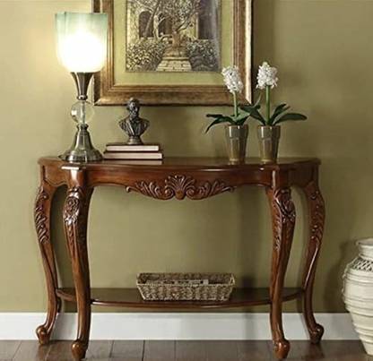 FURNISQUARE Console Table Wooden | Solid Wood Side Table with Storage for Living Room Solid Wood Console Table