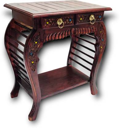 manzees Wooden Multipurpose Side Table with 2 Drawer | Wooden Bed Side Table Solid Wood Bedside Table