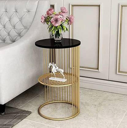 SHARIQ WOODEN ACCENTS Modern Round Coffee Table End ,Centre Table Wooden Top and Metal Frame 21 Jali Metal Corner Table
