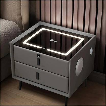 SMARTMEBLE Smart table: Wireless Charge, Fingerprint lock, LED, Bluetooth Speaker Solid Wood Bedside Table
