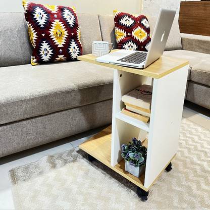 KAWACHI Movable Wooden Sofa Side Laptop Table End Table Storage Book Shelf With Wheels Engineered Wood Side Table