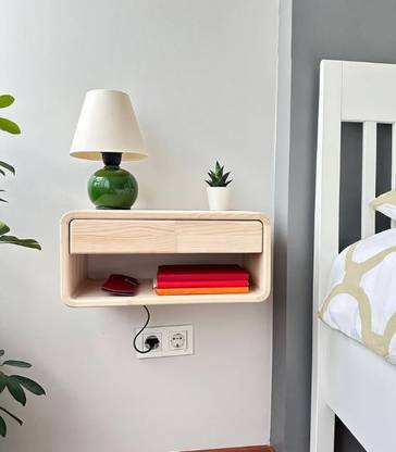 LR Design Studio Floating Nightstand Solid Wood Bedside Table
