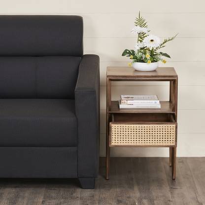 Home Centre Cane Solid Wood Bedside Table