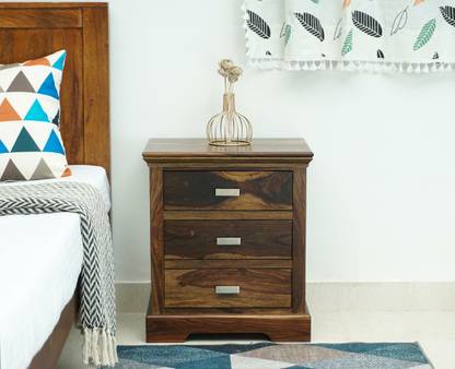 Woodefly Side Tables for Bedroom Bed Table - Bedside Table with 3 Drawers Solid Wood Bedside Table