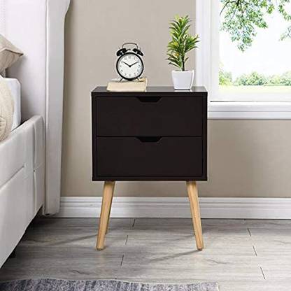 DUA DECOR SHOPPEE Modern Bedside Table with Solid Wood Legs Minimalist 2 Drawer Solid Wood Bedside Table