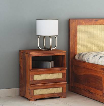KART HANDICRAFTS Sheesham Wood Bedside End Table with 2 Drawer and Open Storage for Bedroom Solid Wood Bedside Table