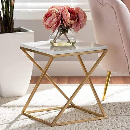 manzees Gold Side Table, Metal Rectangle End Side Table with MDF & Gold Frame Solid Wood Side Table