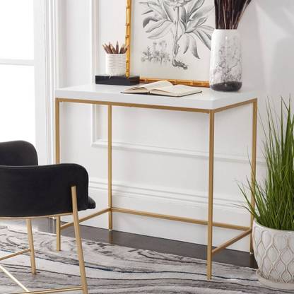 Anishwar Cross 31.5'' Desk MDF Wooden Table Top Metal Console Table