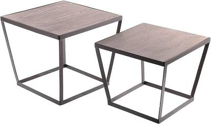 Indian Decor 45569 Nest of 2 Tables, Cube Square Coffee Tables for Small Spaces, Modern Metal Side Table