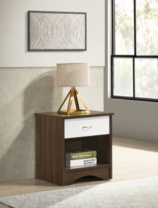 DeckUp Bei Walnut & White Engineered Wood Bedside Table