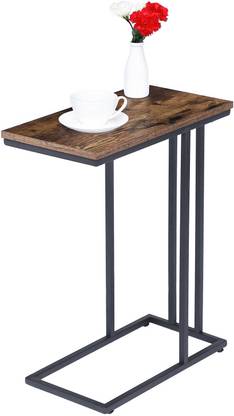 shfamily C Shaped End Table with Stable Metal Frame, Sofa Table for Coffee Snack Laptop Solid Wood Side Table