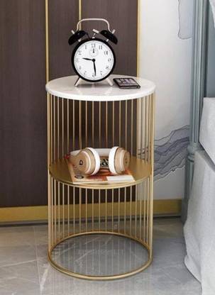 Smarts collection Side Table, End Tables Corner Table Living Room(White-Golden) Metal Side Table