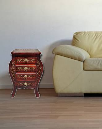 manzees Premium Wooden Beautiful Carved Bed Side Table with 4 Drawers, End Table Solid Wood Bedside Table