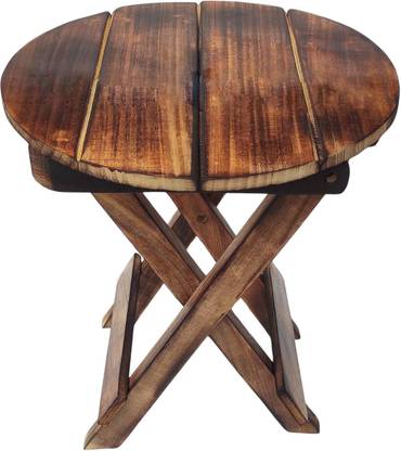 VDIX VDIX Handmade Wooden Outdoor Natural Brown Foldable Table Round 12 Inch Solid Wood Coffee Table