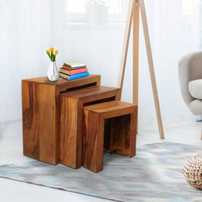 Usha Shriram Sheesham Wood Nesting Stool (3Pcs) Corner Table Side Table Solid Wood Side Table