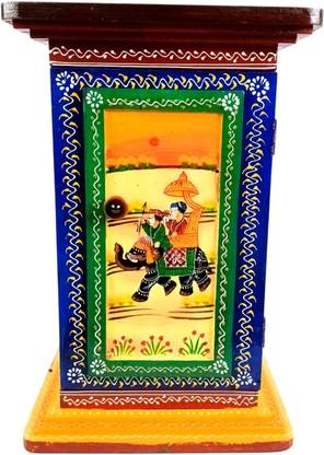 Apkamart Wooden Side Table with Storage | Rajasthani Elephant Art | Handicraft Table Engineered Wood Corner Table