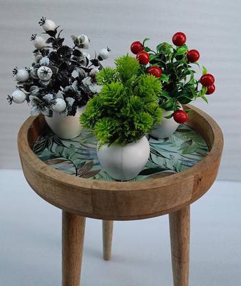 KHUSUBHDECOR Mango Wood Rasin Arts Design Table For Round Drink table Light Weight 3 Leg Engineered Wood Side Table