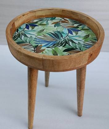 KHUSUBHDECOR WOODEN FOLDING SIDE TABLE ROUND SHAPE WITH MULTI PRINT Engineered Wood Side Table