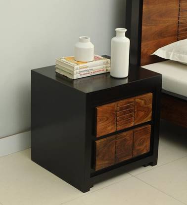 EWOOD Solid Sheesham Wood Bedside Nightstand Side Table with 2 Drawer Storage Solid Wood Bedside Table