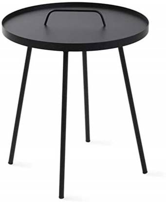 Indian Decor 4508 Small Black Side Table, Metal Round Side Table with Handle Engineered Wood Side Table