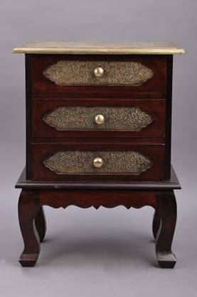 WoodToCart Wood & Brass 3 drawer Bedside Table Solid Wood Bedside Table