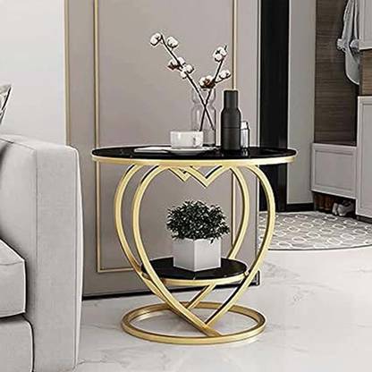 GRUR ENTERPRISES Coffee Table Heart Shape for Living Room Table Top Wood Top With Marble Finish Metal Side Table