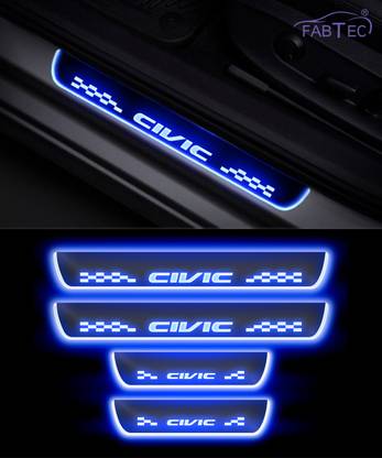 FABTEC Mirror Finish Car Door Foot Step LED Sill Plate for Civic (Set of 4, Blue) Door Sill Plate
