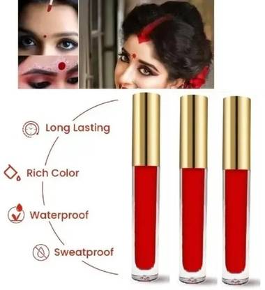 Zailie Sindoor Waterproof Sindoor Quick Drying Formula Liquid (RED) set of 3 liquid sindoor