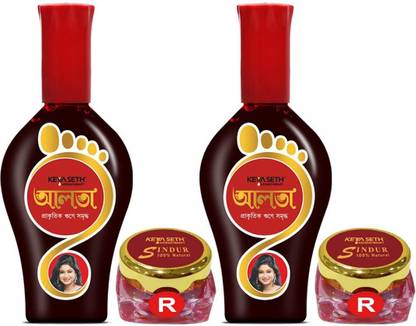 KEYA SETH AROMATHERAPY 100% Natural Dust Sindoor Red 2Pcs & Natural Ayurvedic Aalta 2Pcs (Combo Pack) Liquid Alta and Dust Sindur