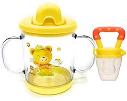 CHILD CHIC BPA Free Unbreakable Sippy Cup (Sipper Mugs for Kids/Children/Babies/Infants) with Handles 200 ml and Baby Fruit Feeder Pacifier- Choose Your Color